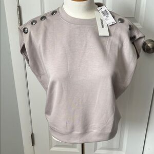 NWT Jason Wu Lavender Taupe (Bone color) Button-Shoulder Cap Sleeve Sweatshirt